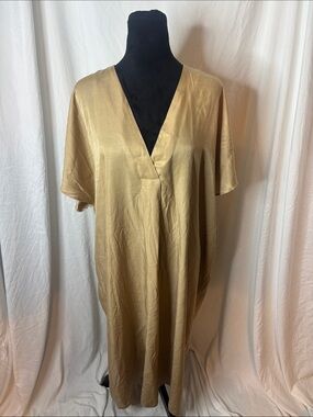 H&M Gold Satin V-Neck Short Sleeve Dress